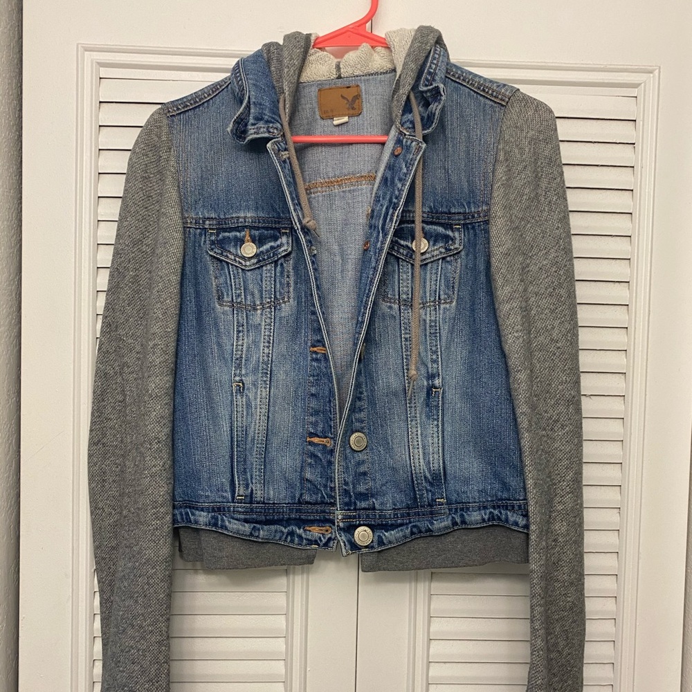 American Eagle Hooded Jean Sweatshirt Jacket